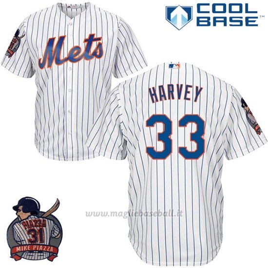 Maglia Baseball Uomo New York Mets Matt Harvey Bianco Cool Base With Piazza